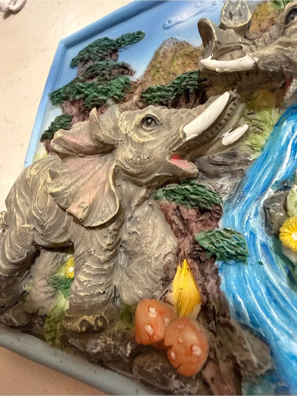 Elephant Family Wall Plaque in Blue Frame